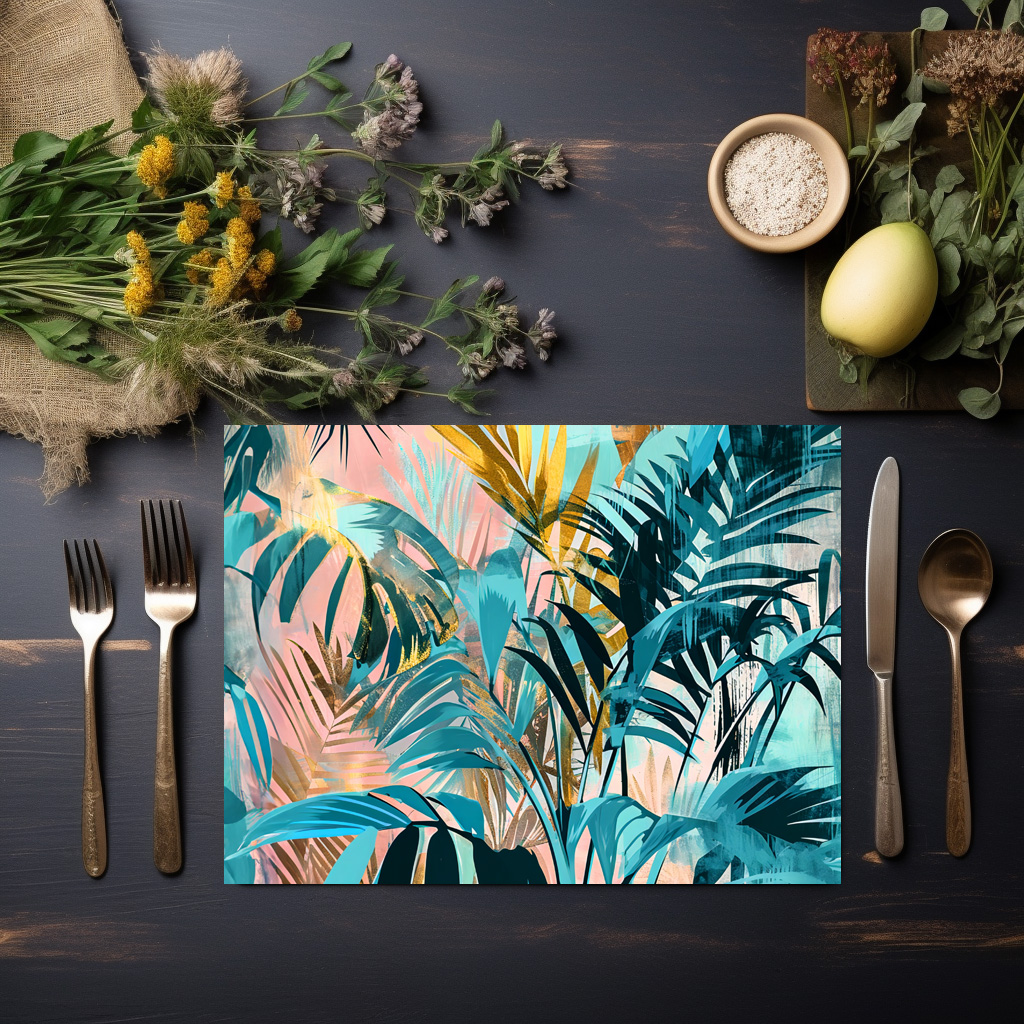 raxxa Premium-Tischset: Green Watercolor Leaf With Fresh Botanical Tones
