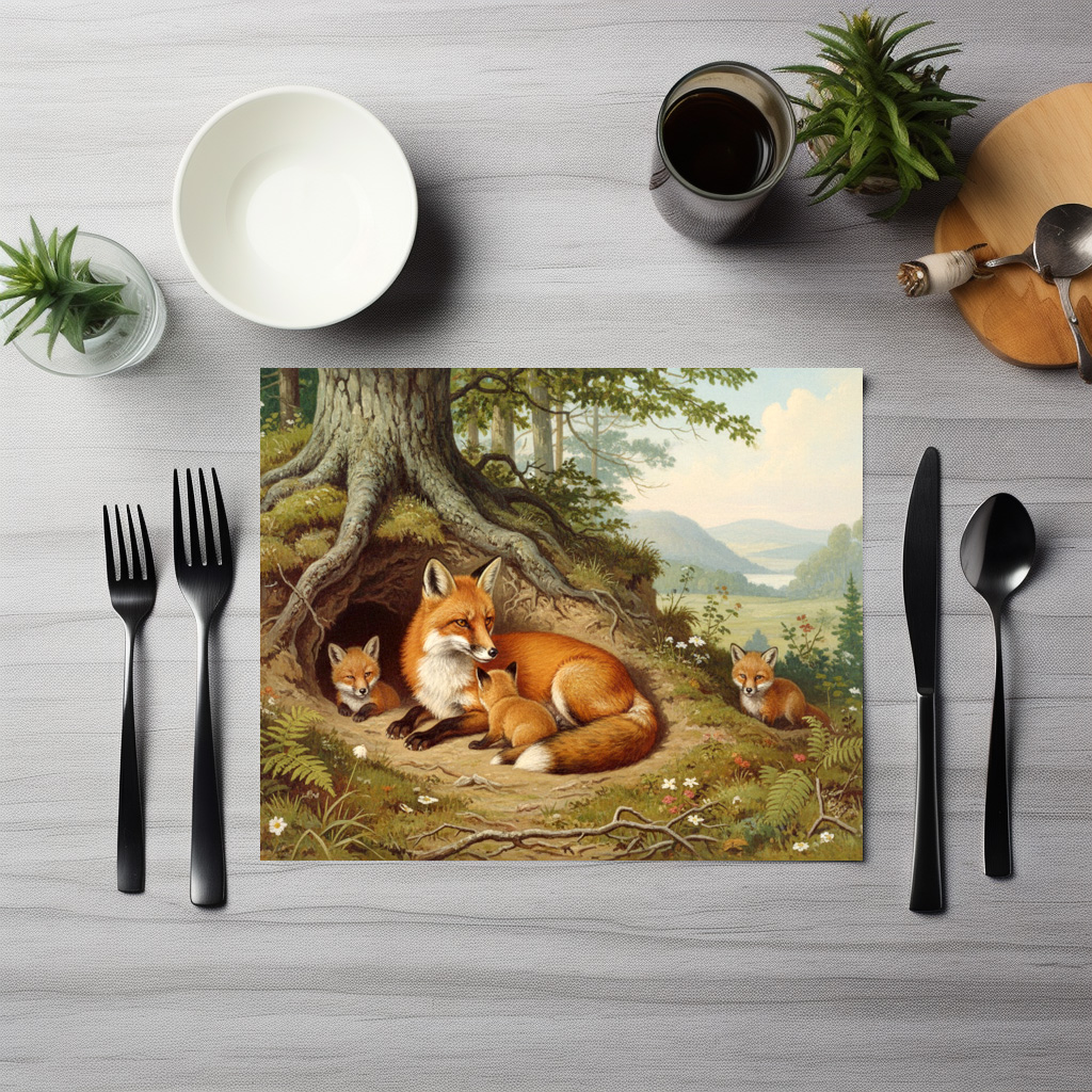raxxa Premium-Tischset: Fuchs mit Jungtieren