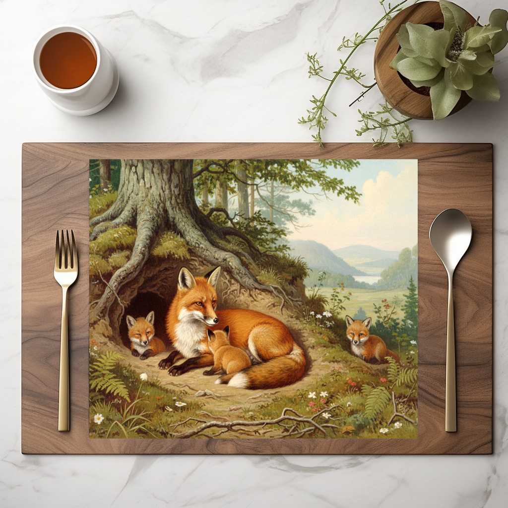 raxxa Premium-Tischset: Fuchs mit Jungtieren - immagine 2
