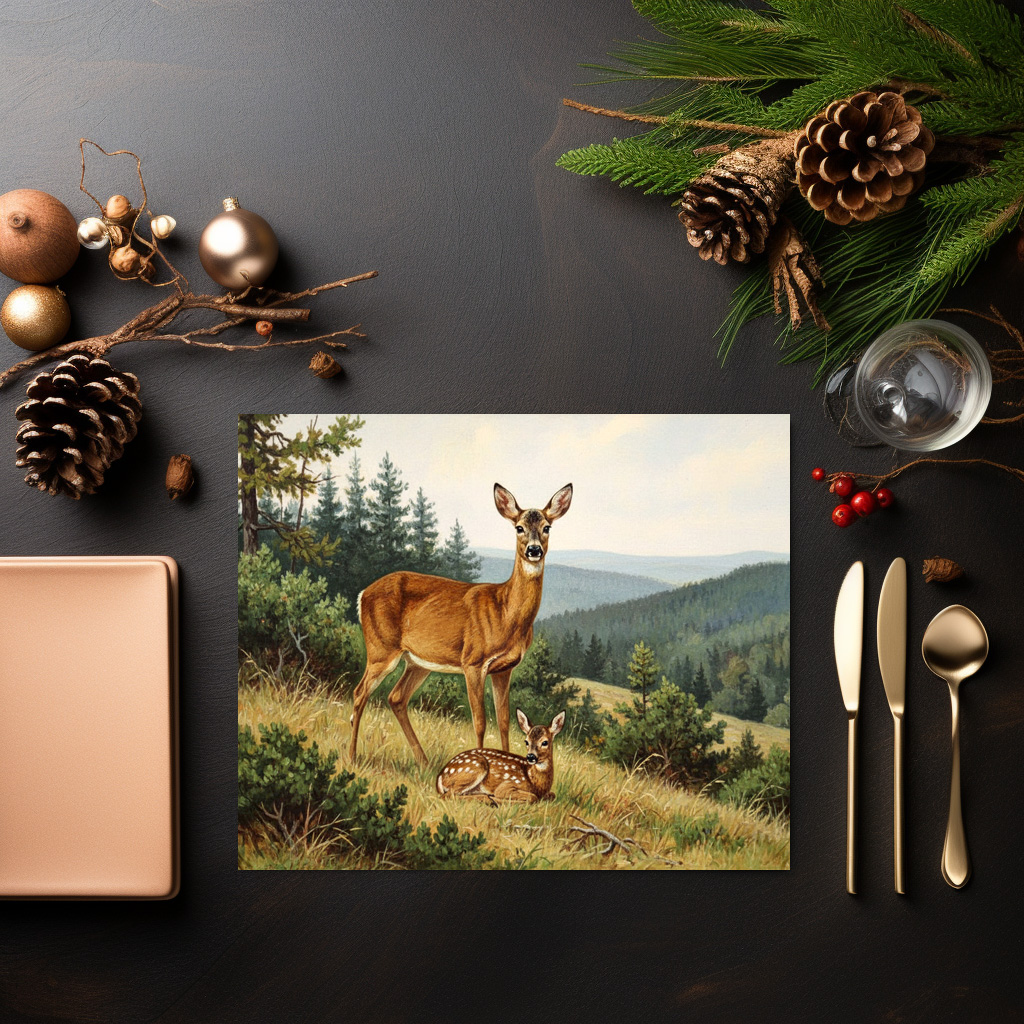 raxxa Premium-Tischset: Reh mit Jungtier am Wald