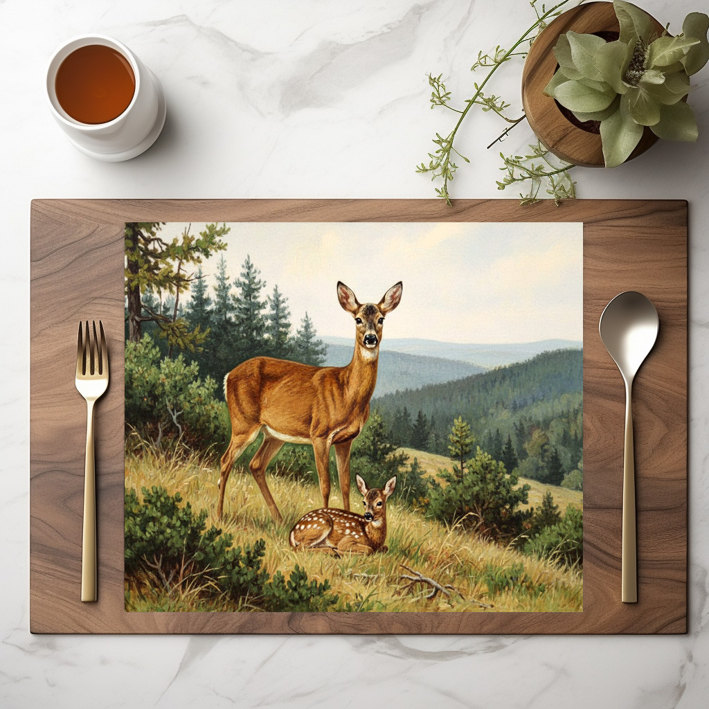 raxxa Premium-Tischset: Reh mit Jungtier am Wald - Imagen 2