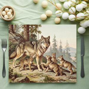 raxxa Premium-Tischset: Wolf mit Jungtieren