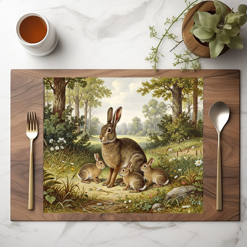 raxxa Premium-Tischset: Wildkaninchen mit Jungtieren – Bild 2