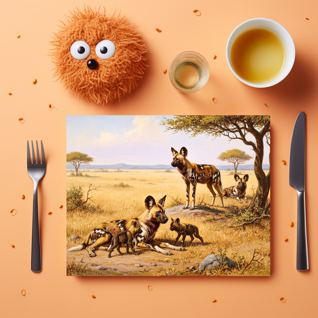 raxxa Premium-Tischset: Wildhunde in Afrika mit Jungtieren - immagine 3