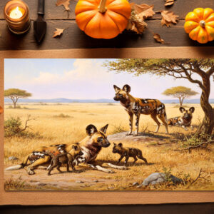 raxxa Premium-Tischset: Wildhunde in Afrika mit Jungtieren