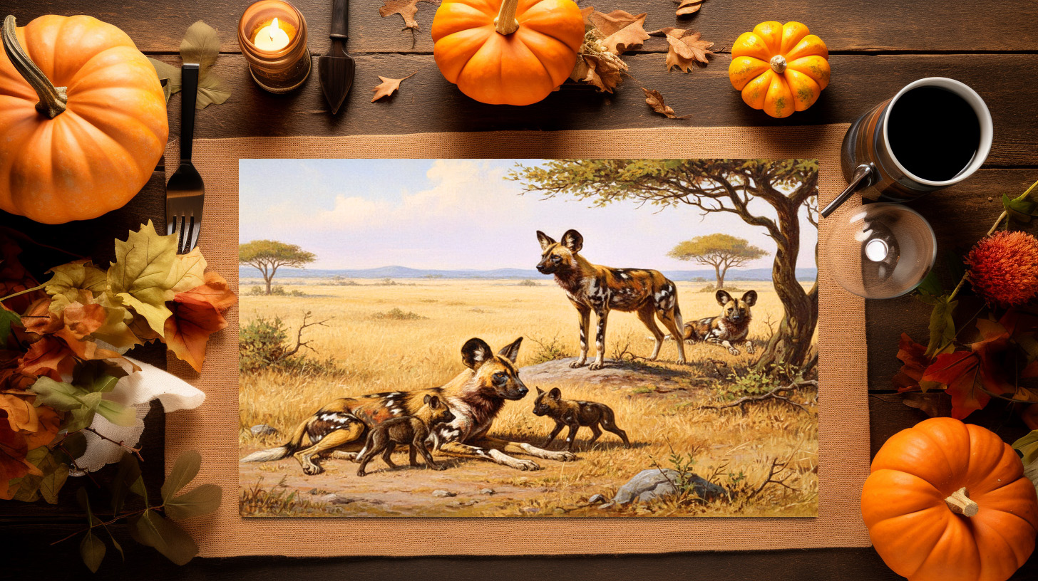 raxxa Premium-Tischset: Wildhunde in Afrika mit Jungtieren