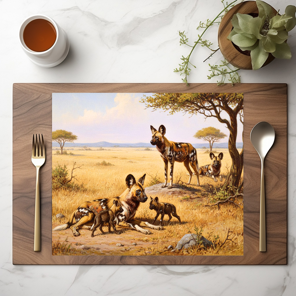 raxxa Premium-Tischset: Wildhunde in Afrika mit Jungtieren - immagine 2