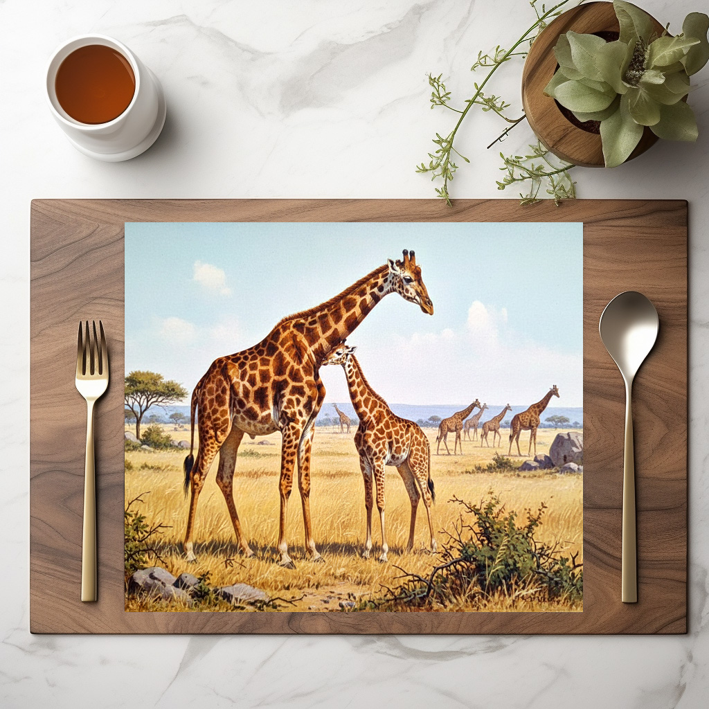 raxxa Premium-Tischset: Giraffen in Afrika mit Jungtier