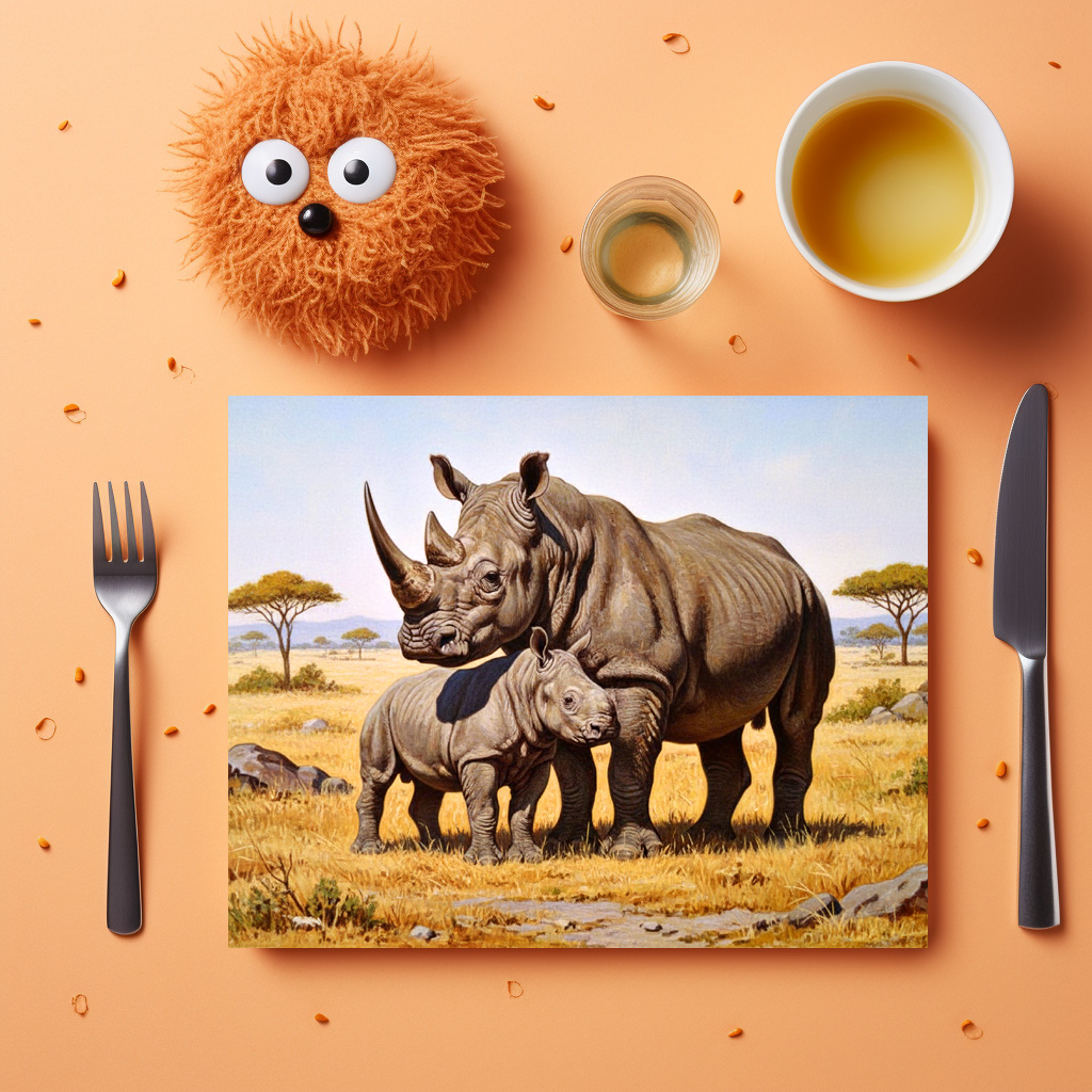 raxxa Premium-Tischset: Nashorn mit Jungtier in Afrika