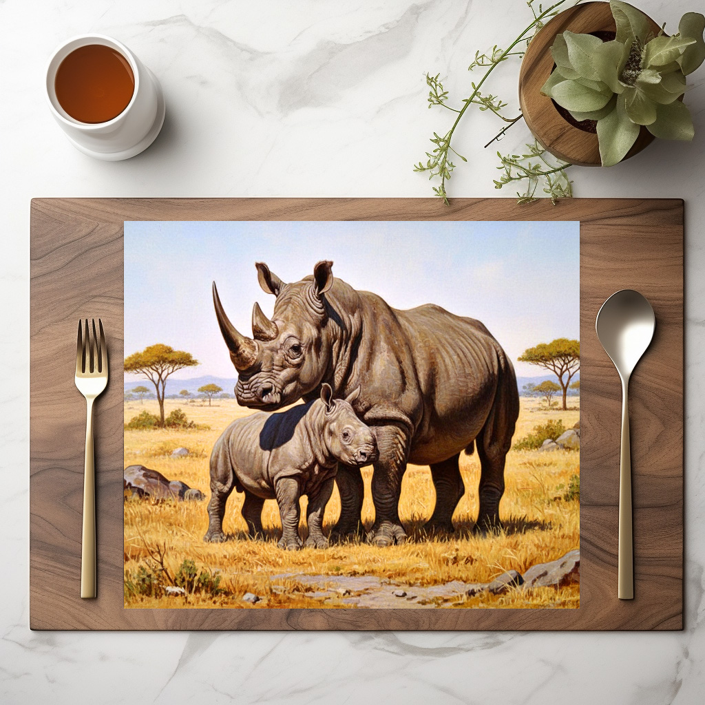 raxxa Premium-Tischset: Nashorn mit Jungtier in Afrika - immagine 2