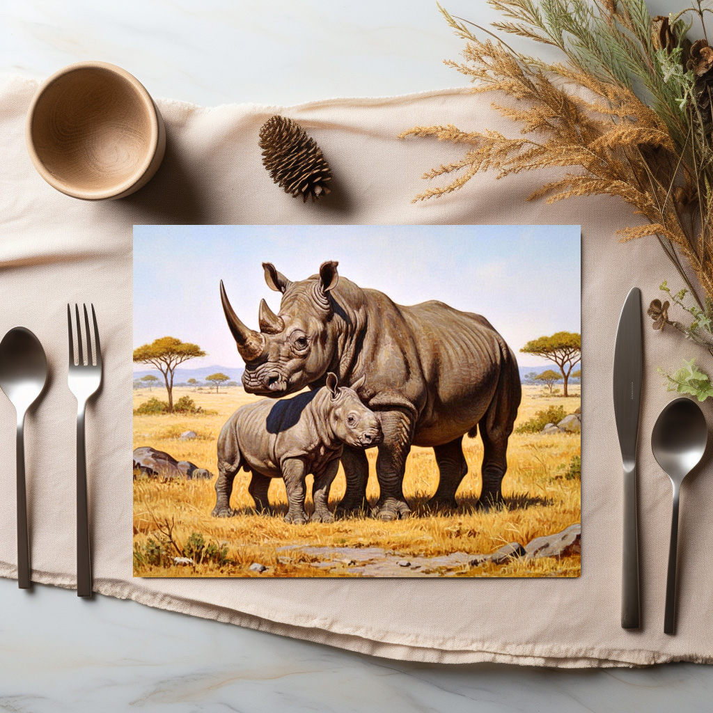 raxxa Premium-Tischset: Nashorn mit Jungtier in Afrika - immagine 3