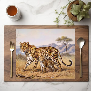 raxxa Premium-Tischset: Leopard mit Jungtier in Afrika