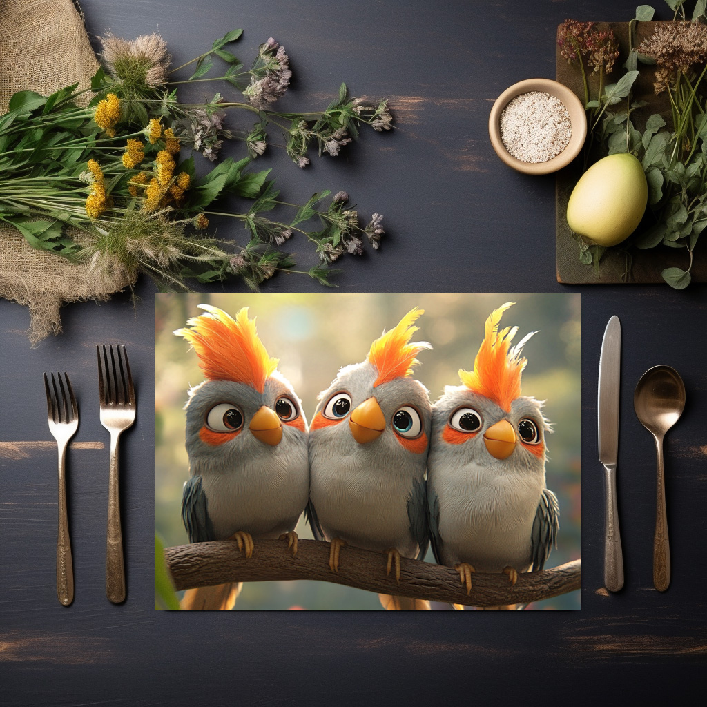 raxxa Premium-Tischset: Niedliche Nymphensittiche - auf einem Ast – Bild 3