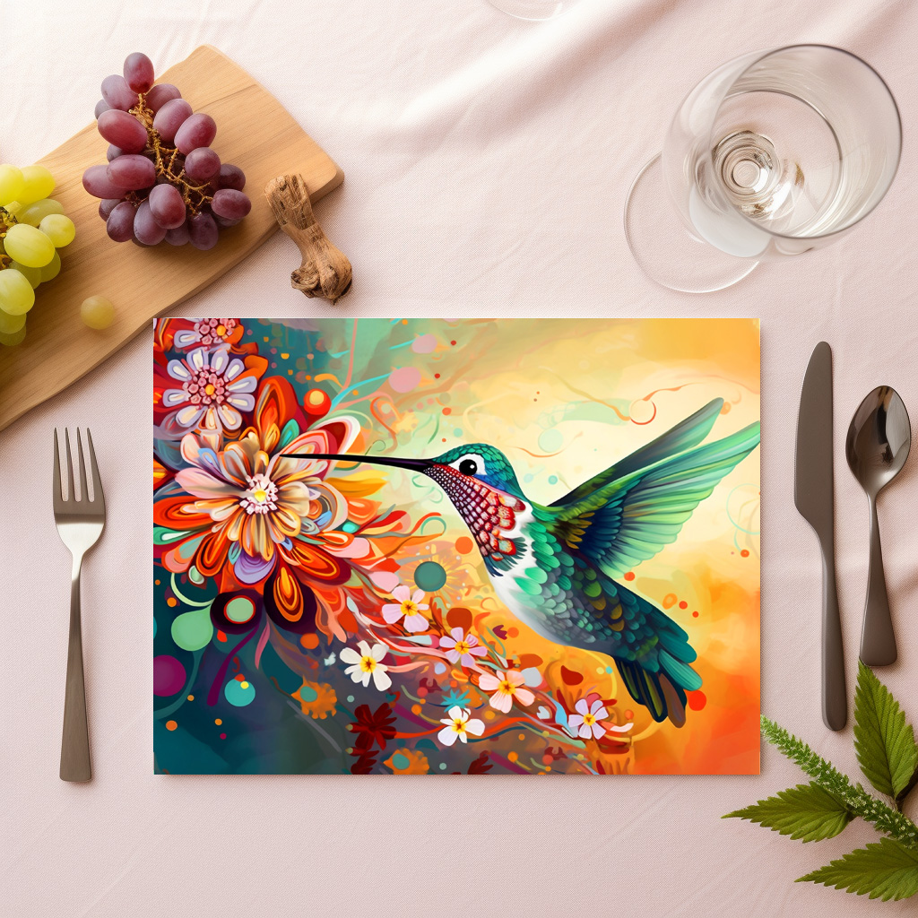 raxxa Premium-Tischset: Farbenfroher Kolibri an Blüten
