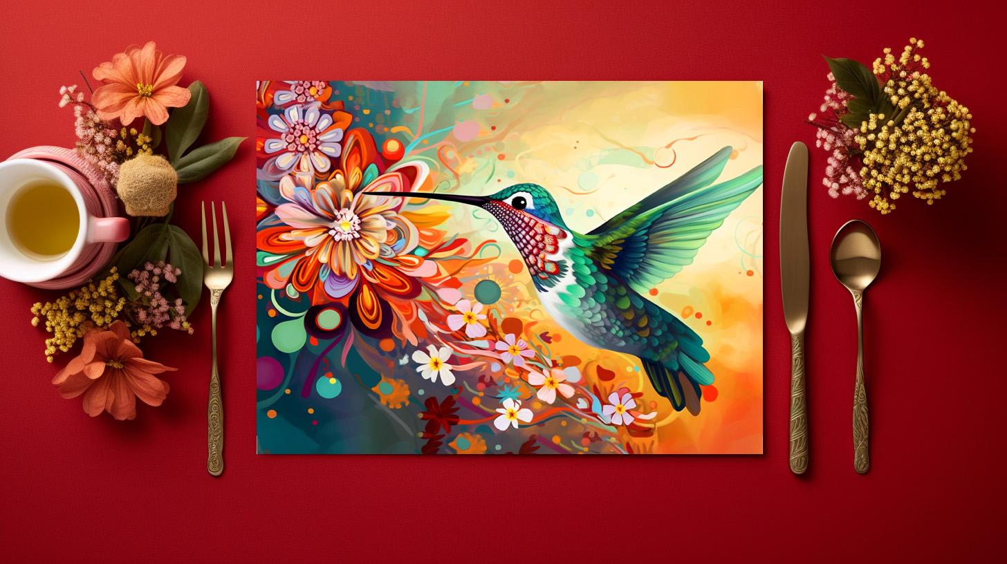 raxxa Premium-Tischset: Farbenfroher Kolibri an Blüten - Imagen 2
