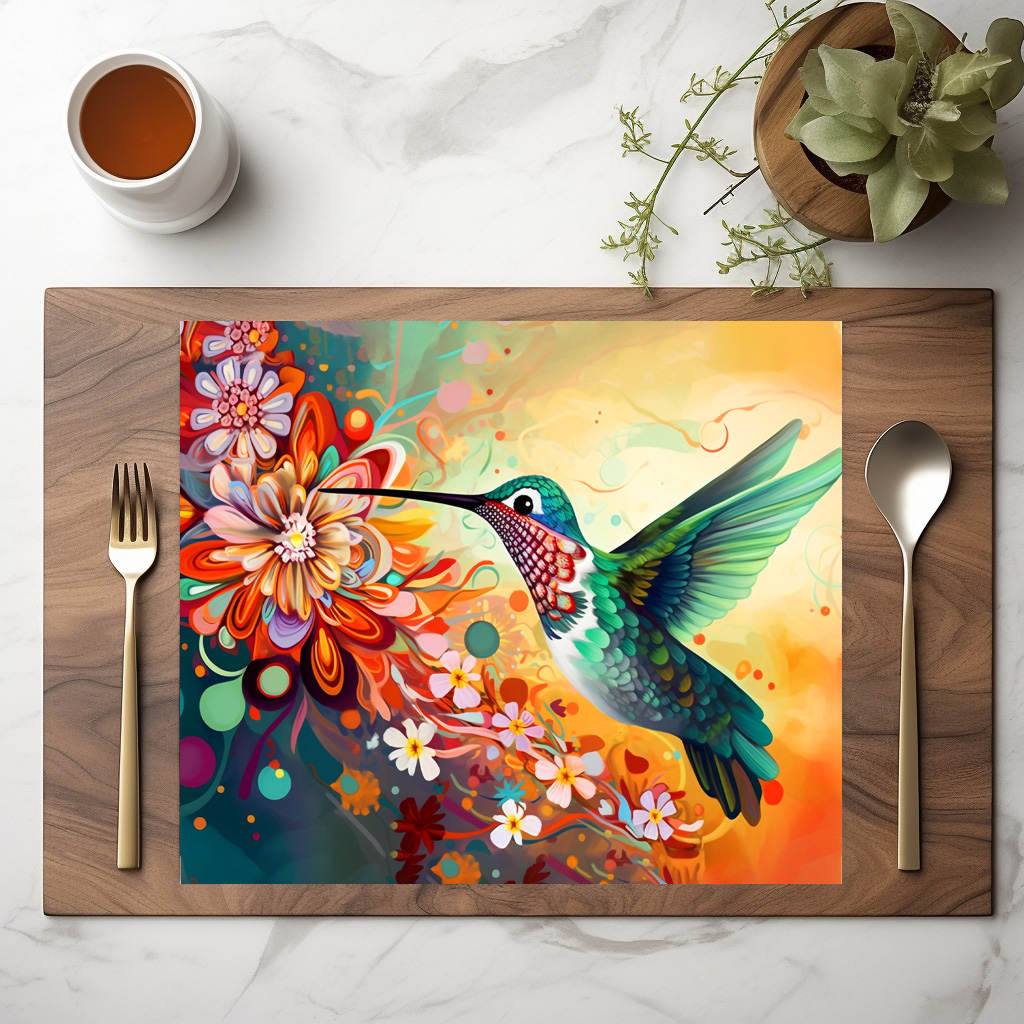 raxxa Premium-Tischset: Farbenfroher Kolibri an Blüten - Imagen 3