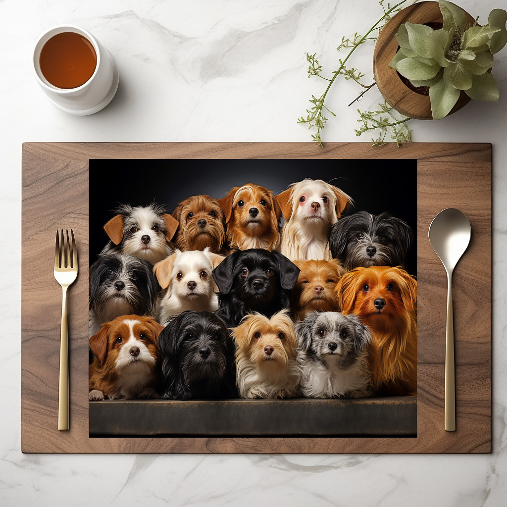 raxxa Premium-Tischset: Gruppenbild mit neugierigen Hunden