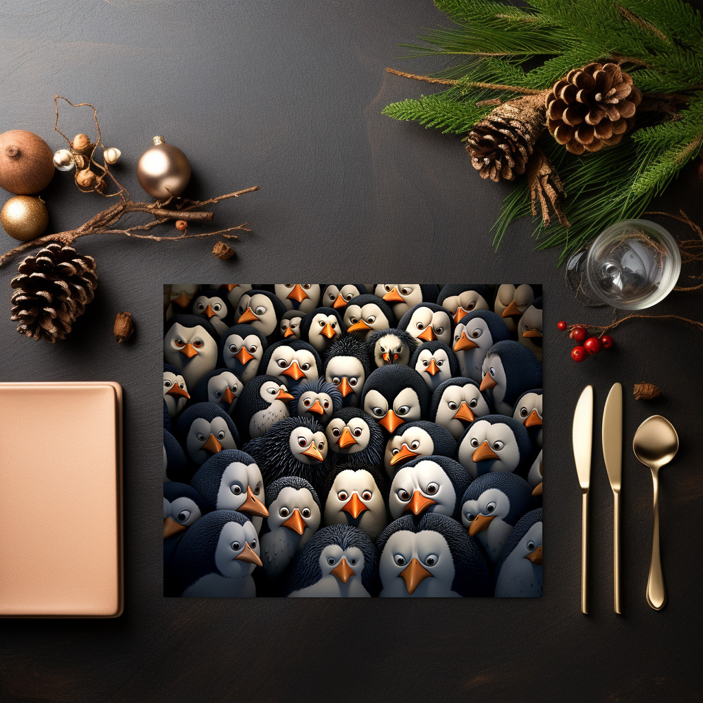 raxxa Premium-Tischset: Gruppenbild mit beobachtenden Pinguinen