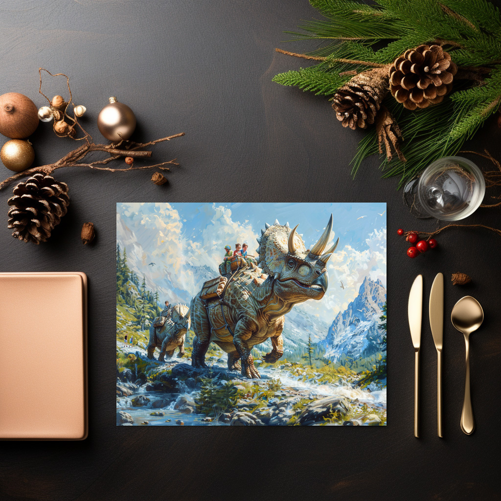 raxxa Premium-Tischset: Dinosaurier Triceratops als Familienauto - Imagen 2