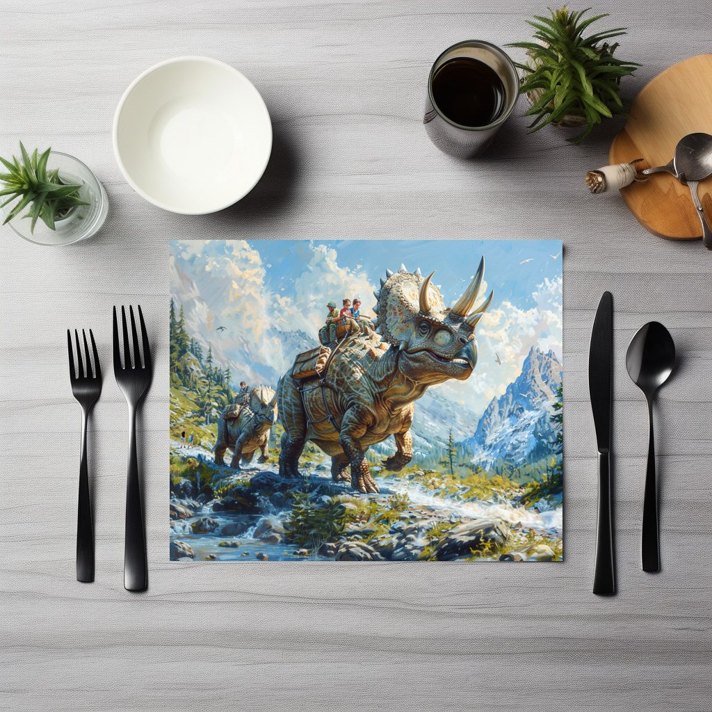 raxxa Premium-Tischset: Dinosaurier Triceratops als Familienauto - Imagen 3
