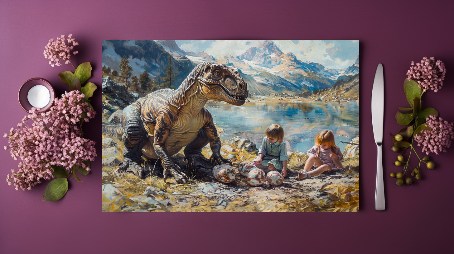 raxxa Premium-Tischset: Dinosaurier mit Kindern und seinem Gelege - Imagen 3