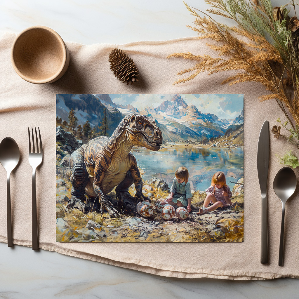 raxxa Premium-Tischset: Dinosaurier mit Kindern und seinem Gelege - Imagen 2