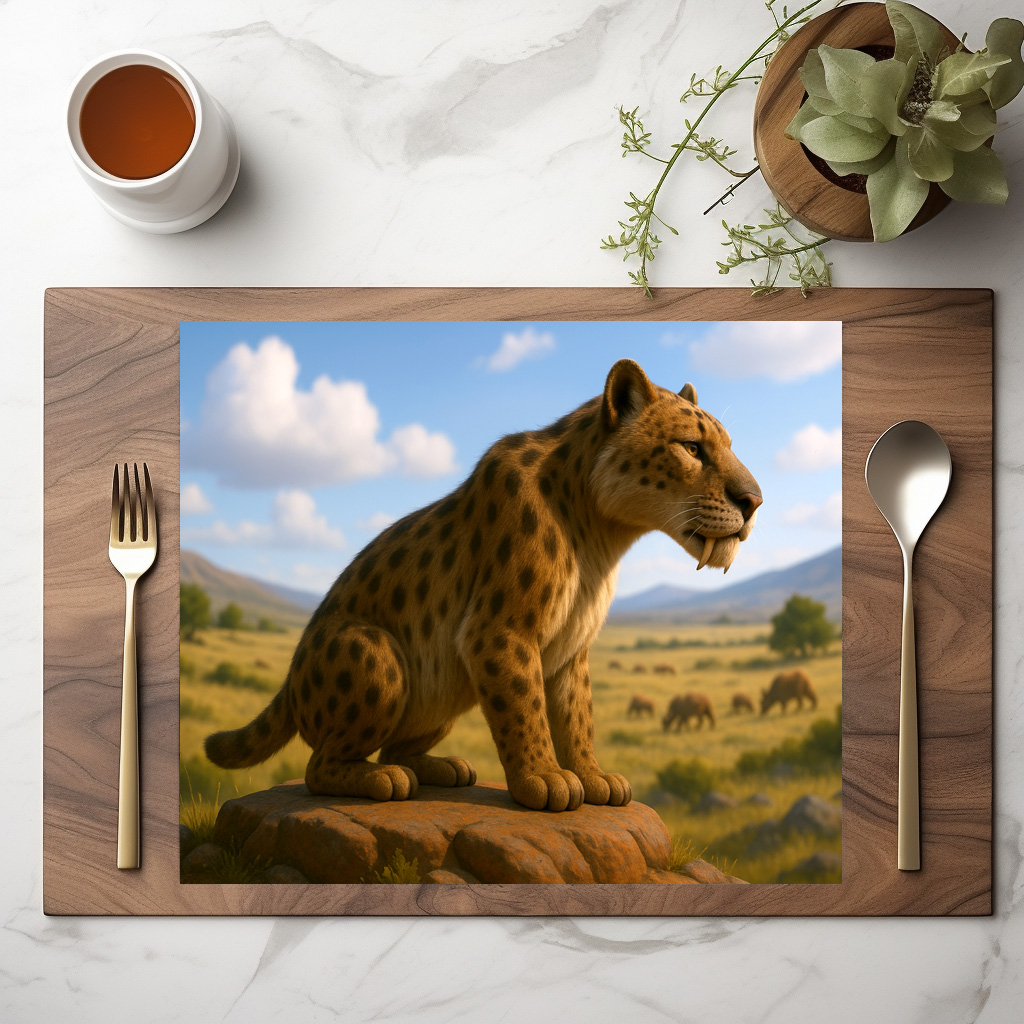 raxxa Premium-Tischset: Ausgestorben in der Eiszeit - Säbelzahnkatze Homotherium serum – Bild 2