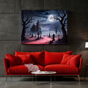 Poster: Gothic Graveyard Under Full Moon