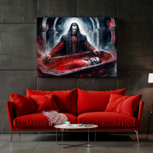 Poster: Vampire Rising from Coffin in Gothic Chamber