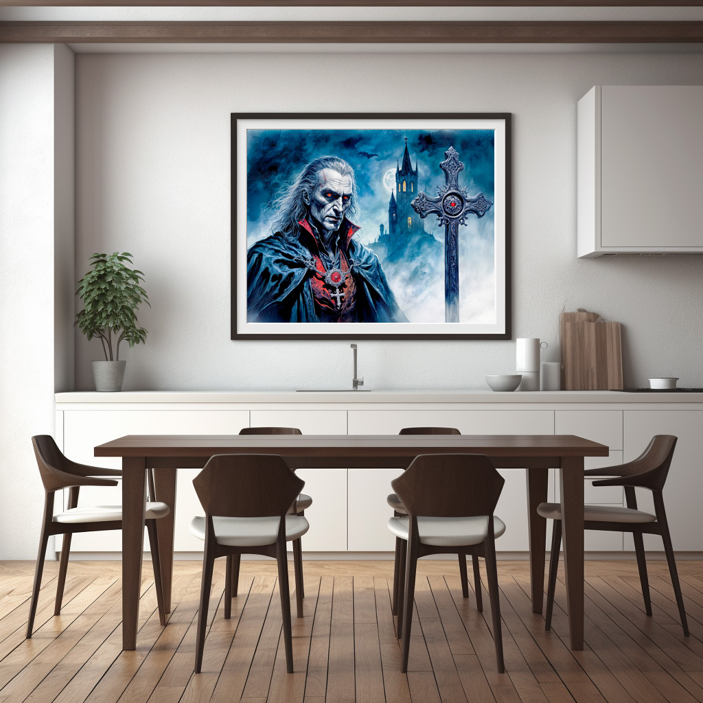 Poster: Vampire Lord with Cross in Moonlit Night