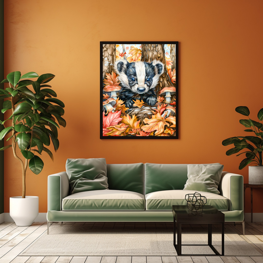 Poster: Little Badger in Autumn Leaves - Imagen 2