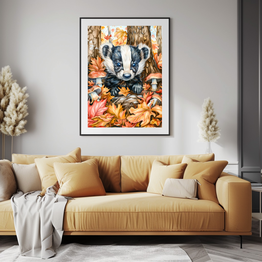 Poster: Little Badger in Autumn Leaves - Imagen 3
