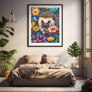 Poster: Hedgehog in Blooming Flower Bed