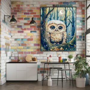 Poster: Little Owl on Branch at Half Moon