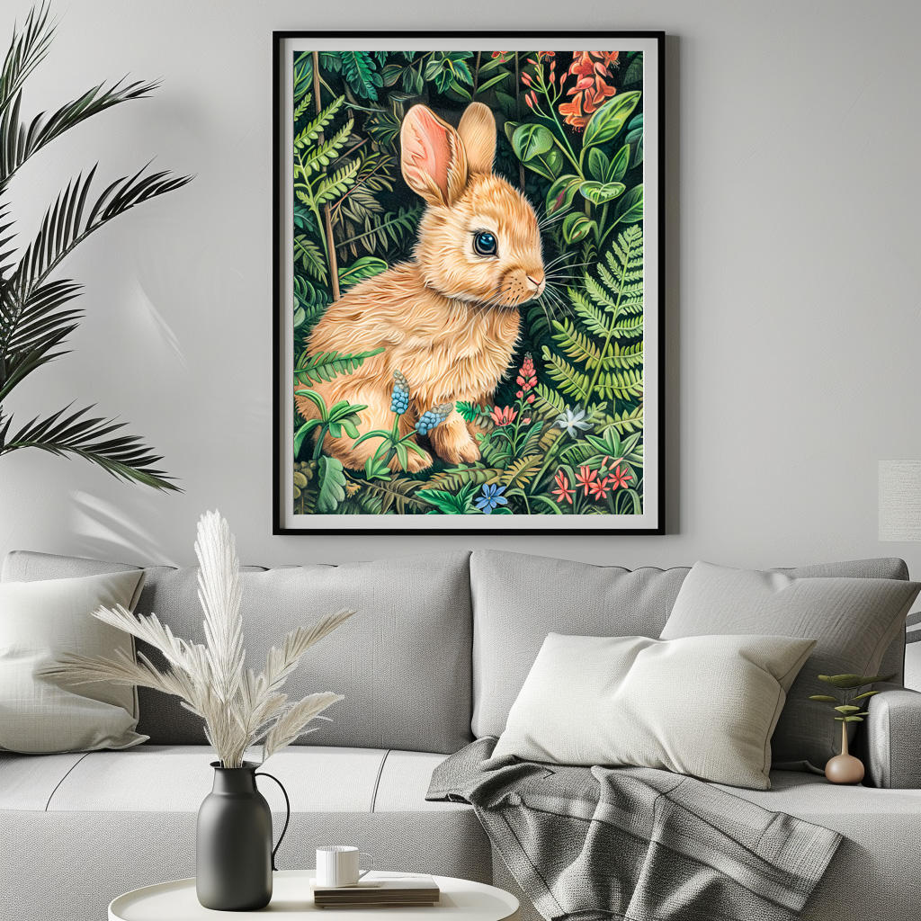 Poster: Hare Among Forest Ferns