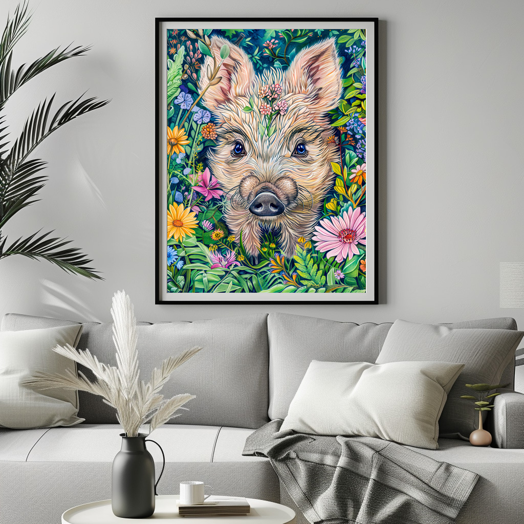 Poster: Little Wild Boar in Flower Meadow