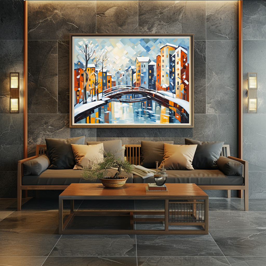 Poster: Cubist Cityscape with Snowy Canal – Image 2