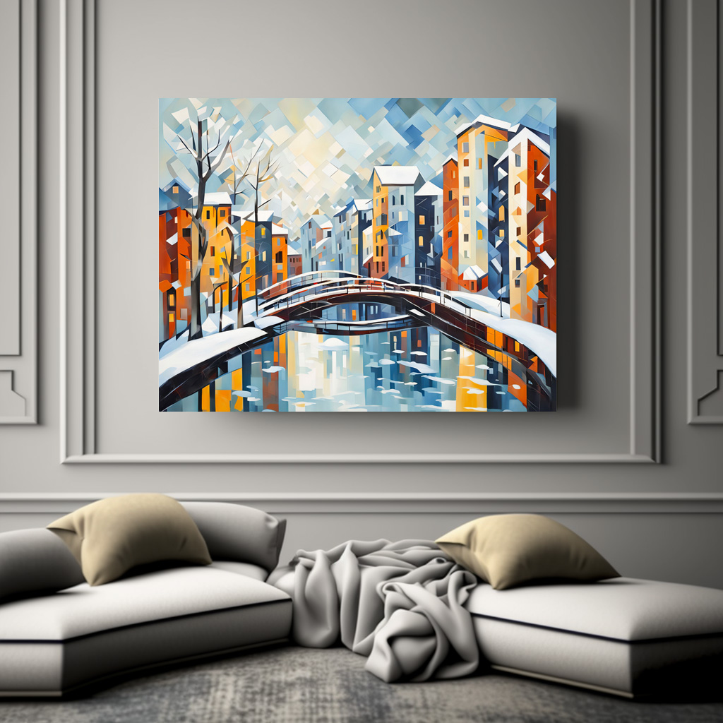 Poster: Cubist Cityscape with Snowy Canal – Image 3