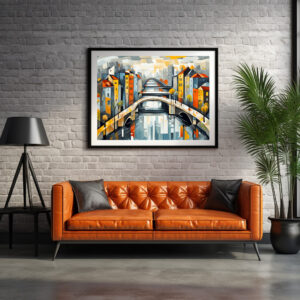 Poster: Cubist view over City with Canal Bridges