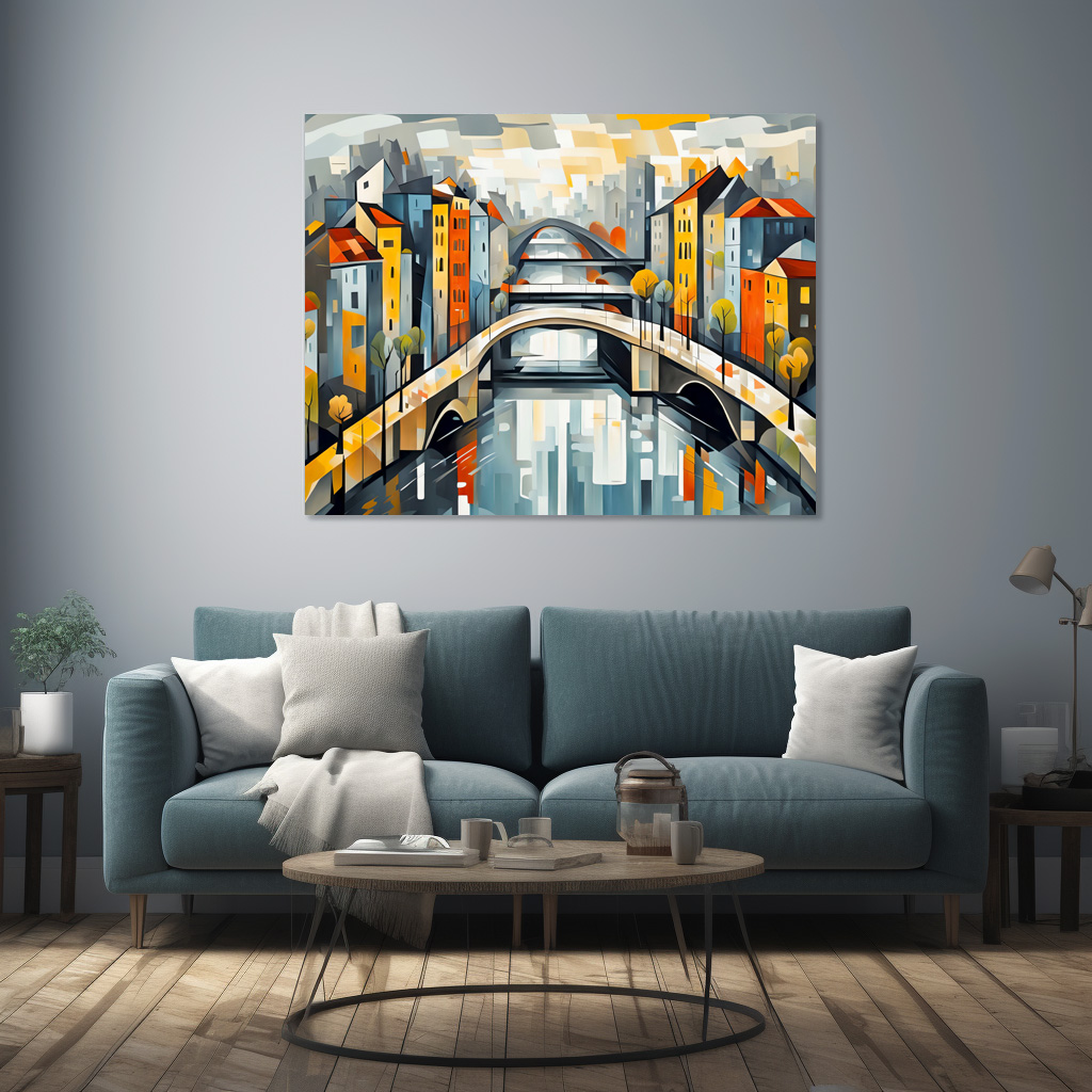 Poster: Cubist view over City with Canal Bridges – Bild 3