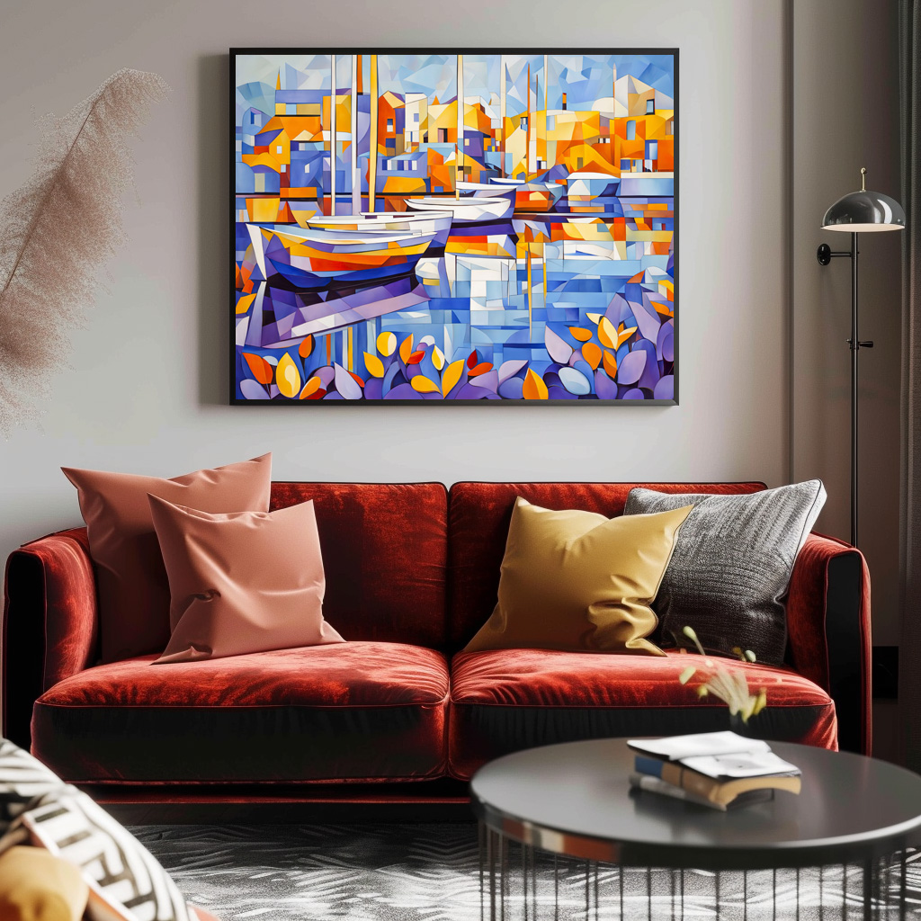 Poster: Cubist Marina with Boats and Reflections - Imagen 2