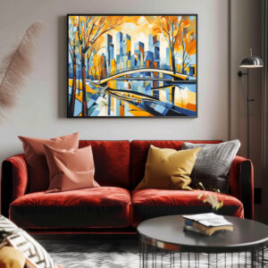 Poster: Cubist Snowy City with Canal Bridges