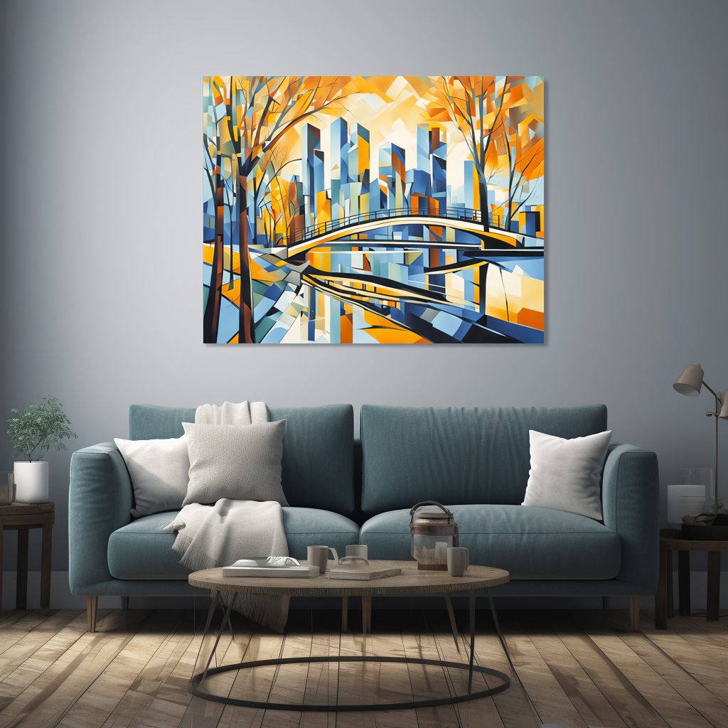 Poster: Cubist Snowy City with Canal Bridges - Imagen 2