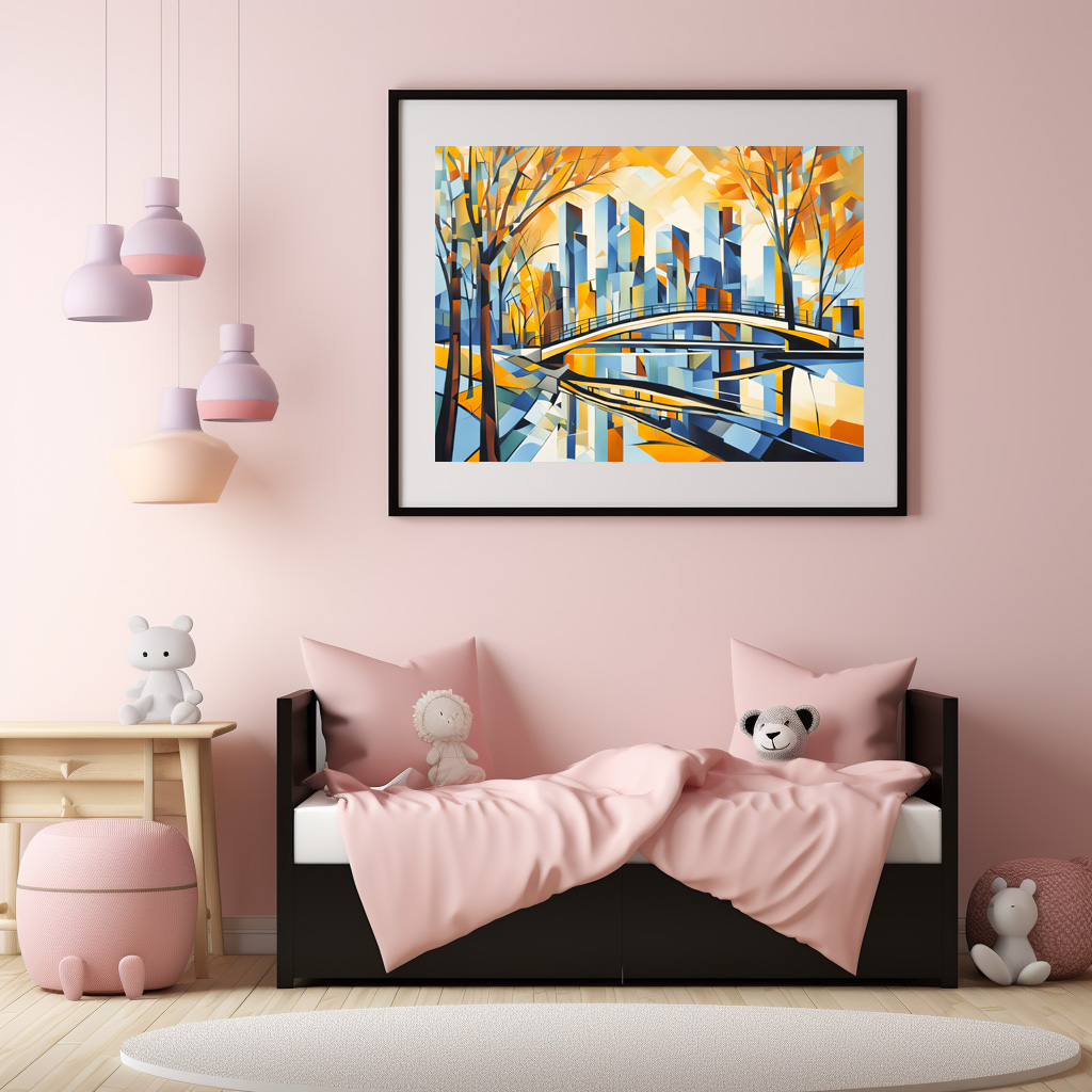 Poster: Cubist Snowy City with Canal Bridges - Imagen 3