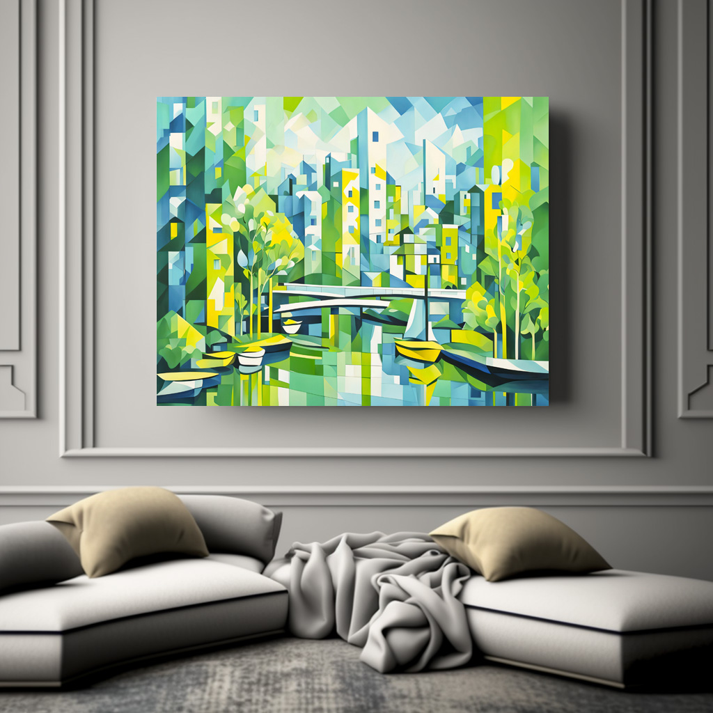 Poster: Cubist Green City with Bridge - immagine 2