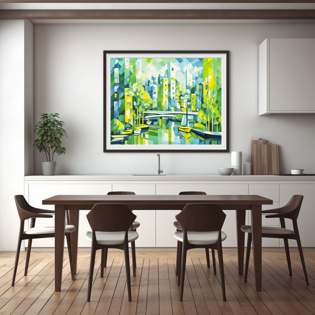 Poster: Cubist Green City with Bridge - immagine 3