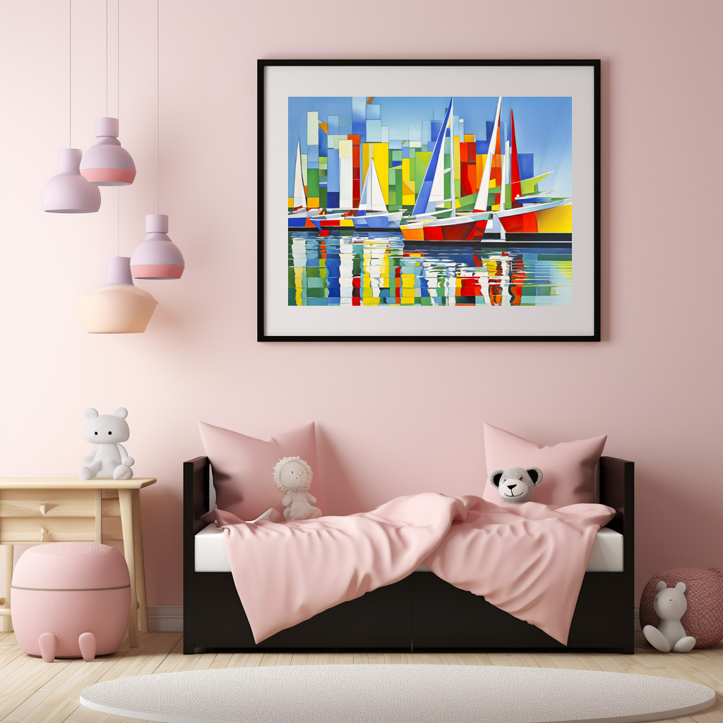 Poster: Cubist Sailboats in Colorful Harbor - immagine 3