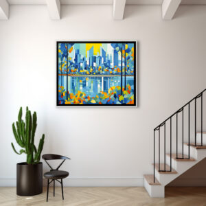 Poster: Cubist Skyline Reflected in Water