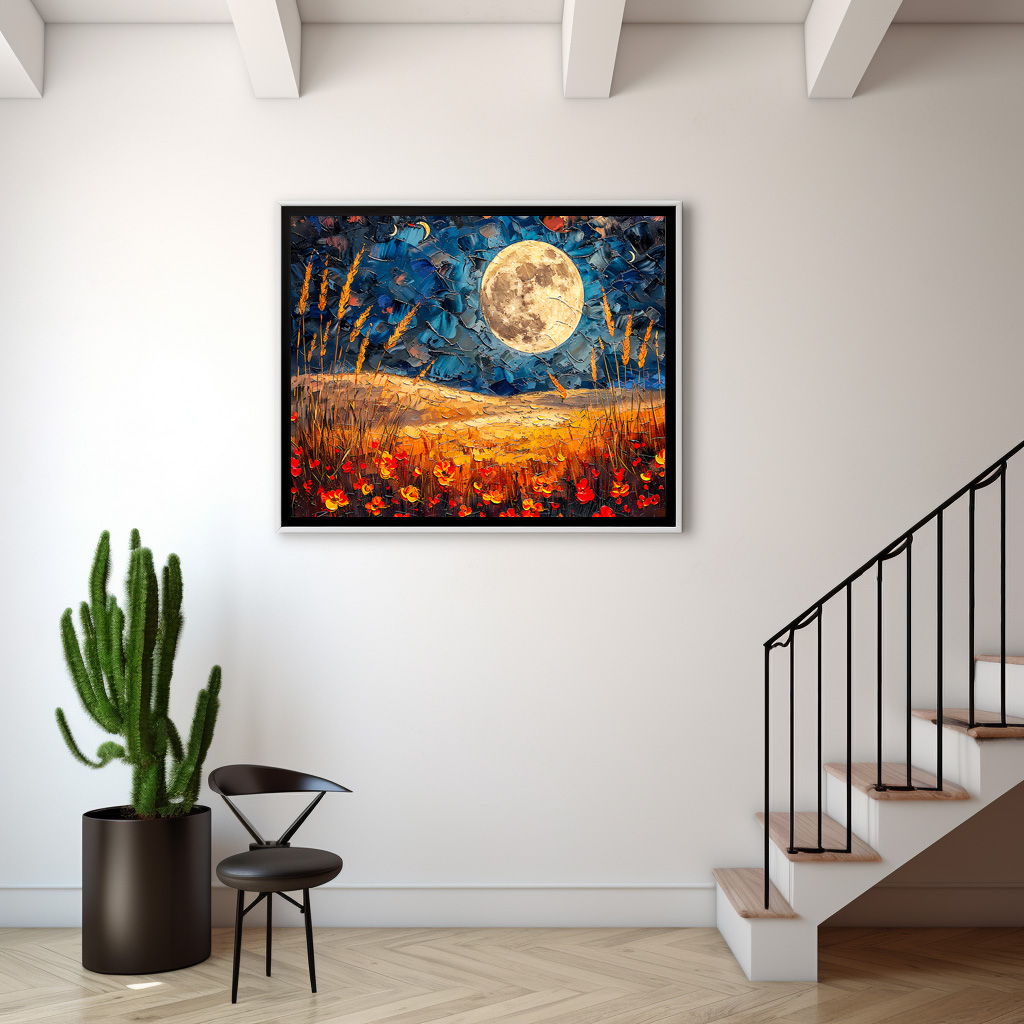Poster: Abstract watercolor illustration of full moon over grassy field – Image 2