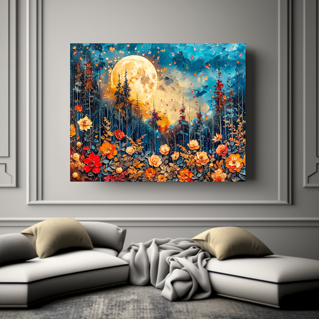 Poster: Abstract watercolor illustration of full moon over forest - Image 2